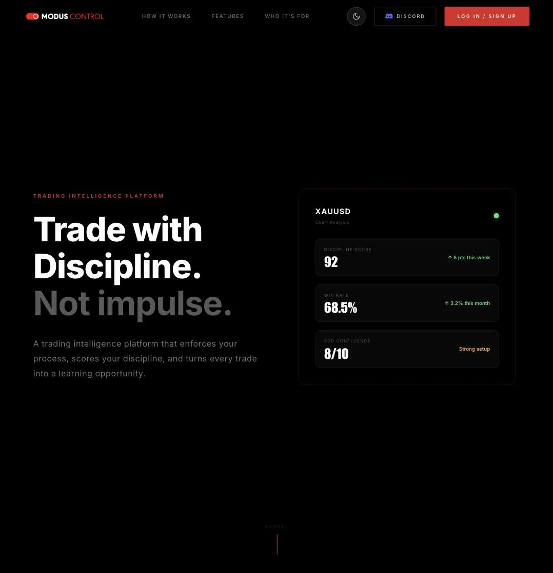 Modus Control trading dashboard